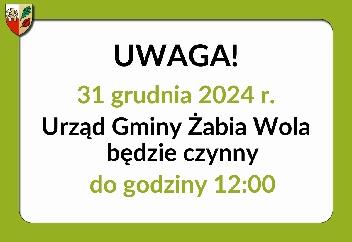 UWAGA! Zmiana godzin pracy Urzędu Gminy w dniu 31.12.2024 r.