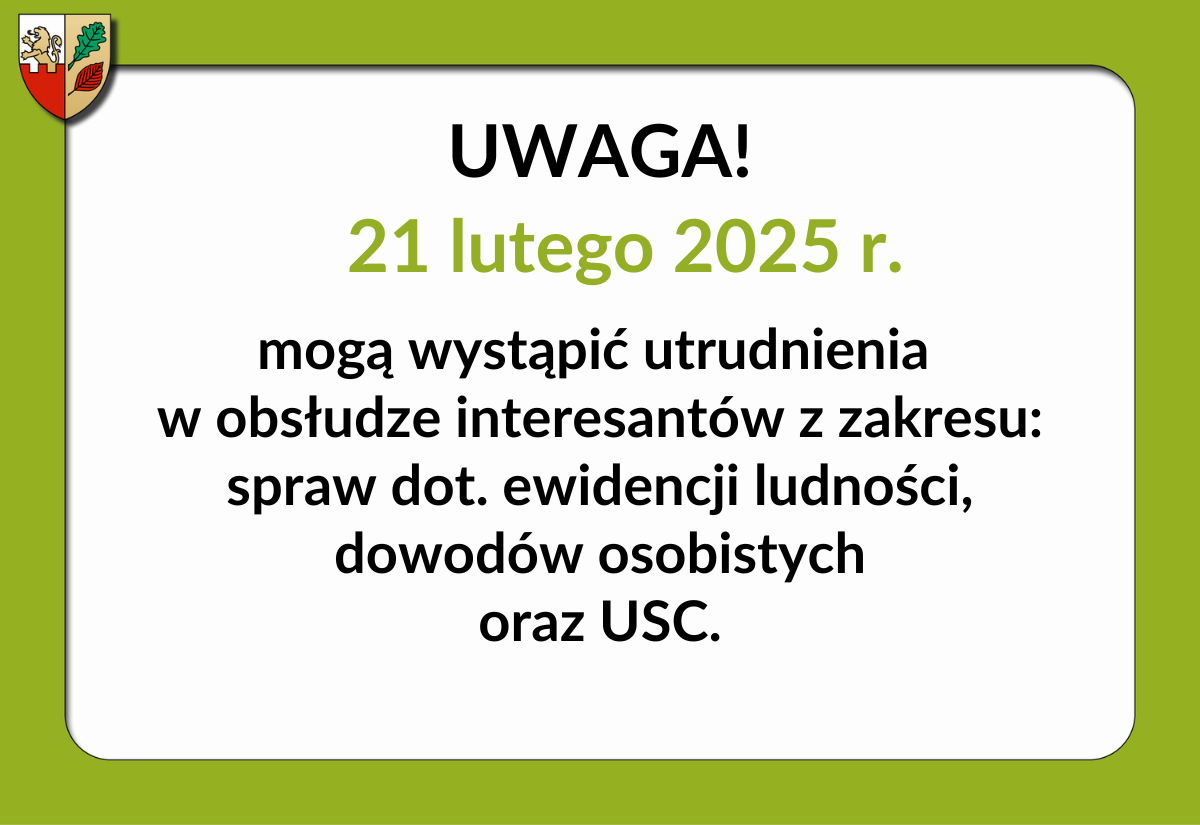 UWAGA! Czasowe ograniczenie utrudnienia w obsłudze interesantów przez Urząd Stanu Cywilnego