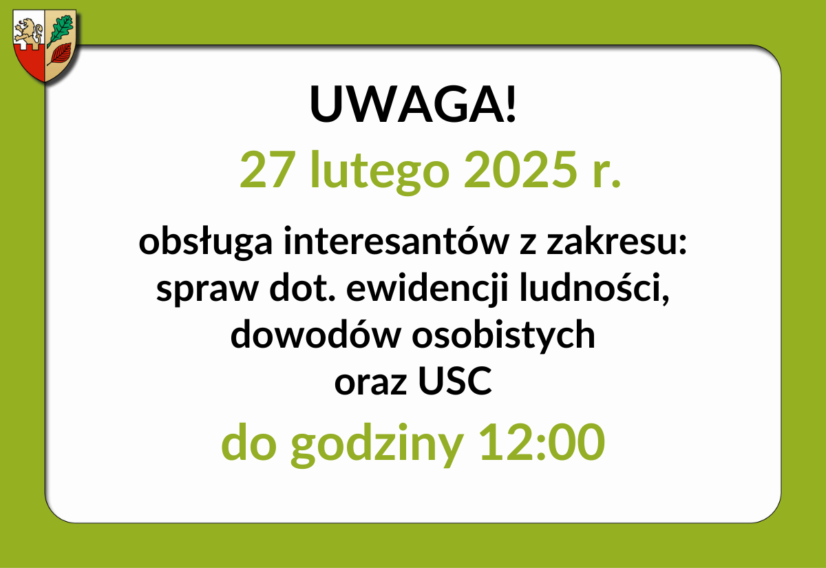 UWAGA! Skrócony czas obsługi Mieszkańców przez Urząd Stanu Cywilnego